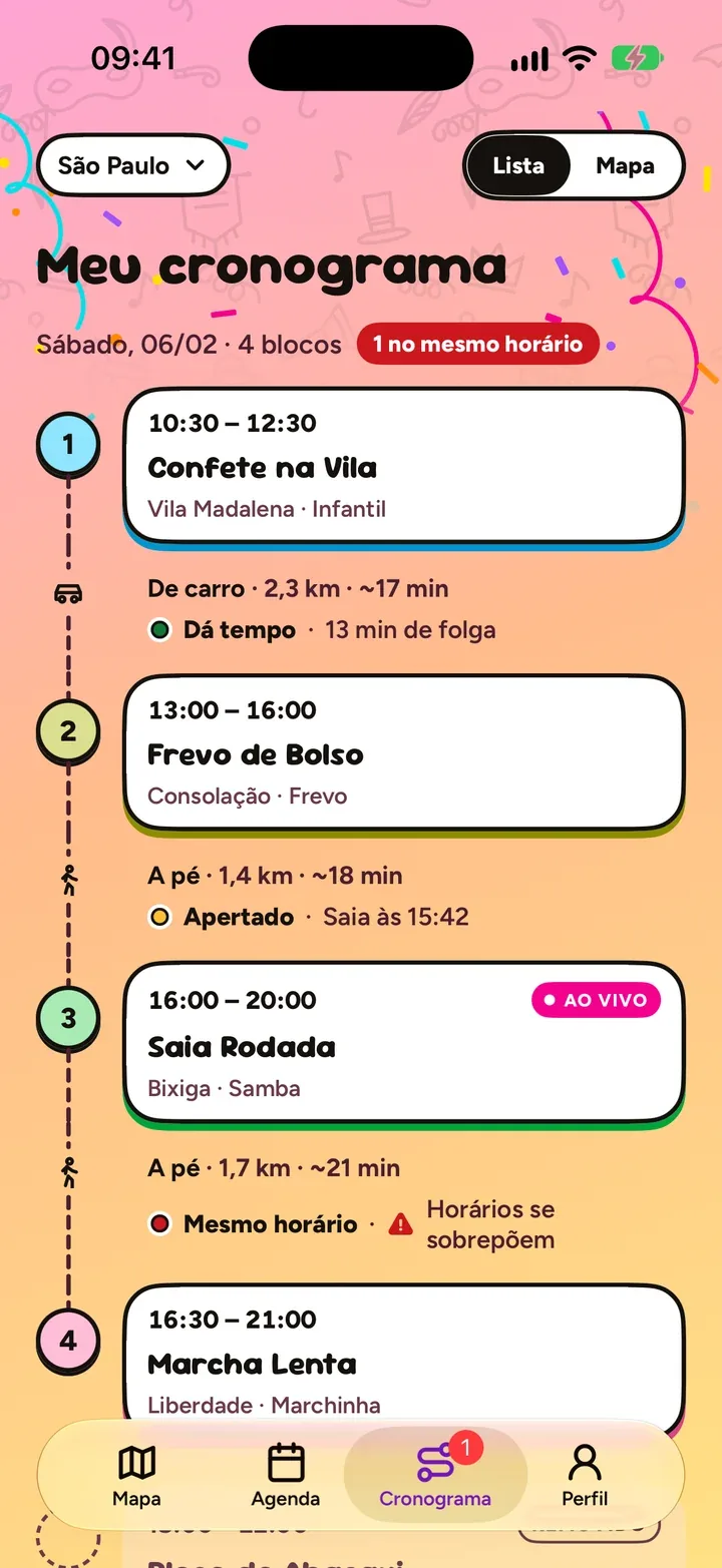 O seu cronograma com o tempo entre blocos